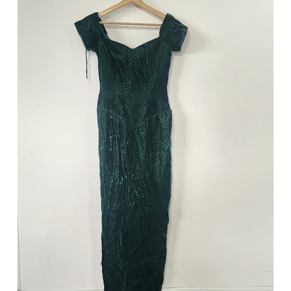 VTG ILGWU Velvet Short Sleeve Cocktail Dark Green Dress/Evening Opera Dress 7/8